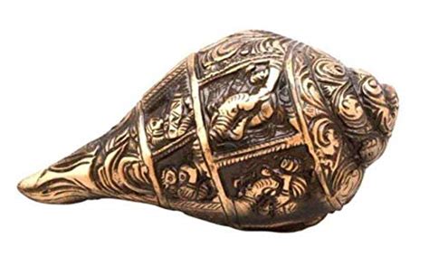 Kratidecor Handcrafted Brass Shankh with Exquisite Ganesha Carving ...