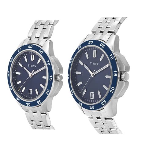 TIMEX Unisex Blue Round Dial Analog Pair Watch - TW0PRE006
