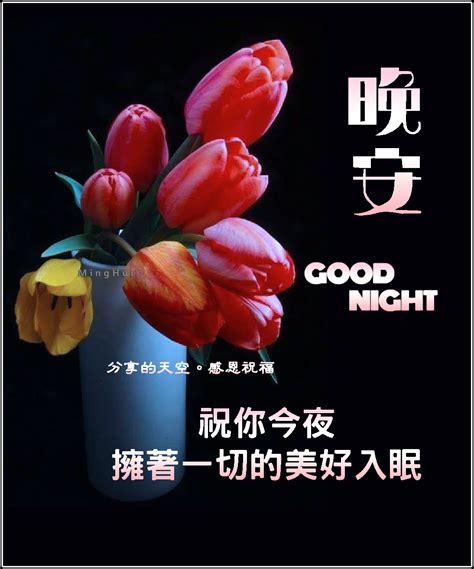 Good Night Wishes in Chinese with Beautiful Flowers