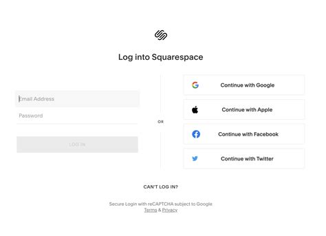 Squarespace Log in UI
