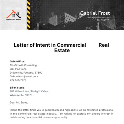 Free Letter of Intent in Commercial Real Estate Template to Edit Online