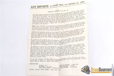 HO Brass - Key Imports Virginia & Truckee V&T #25 4-6-0 Ten-Wheeler - – Brass Basement