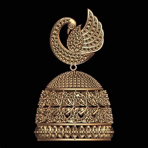 Peacock Jhumka 3D Model - STL for Jewelry Making