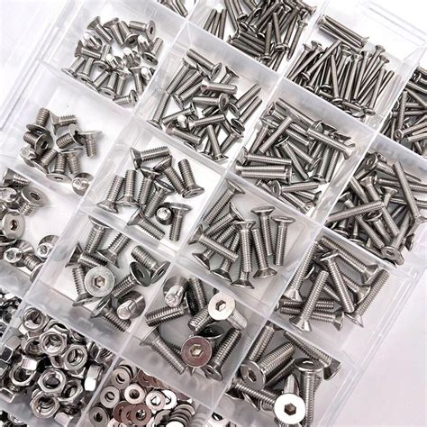 880pcs 304 Stainless Steel Flat Head Hex Bolts & Nuts Assortment Set ...