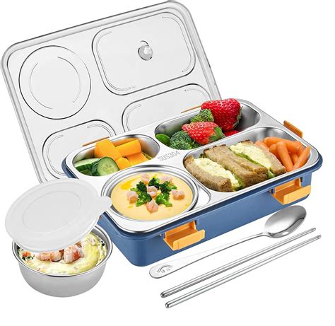 Buy EMNDR Stainless Steel Lunch Boxes (4 Compartment Lunch Box) (Blue ...