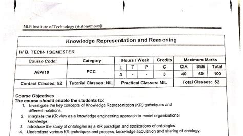 Knowledge Representation and Reasoning Syllabus A6AI18 IV B I SEM - Studocu