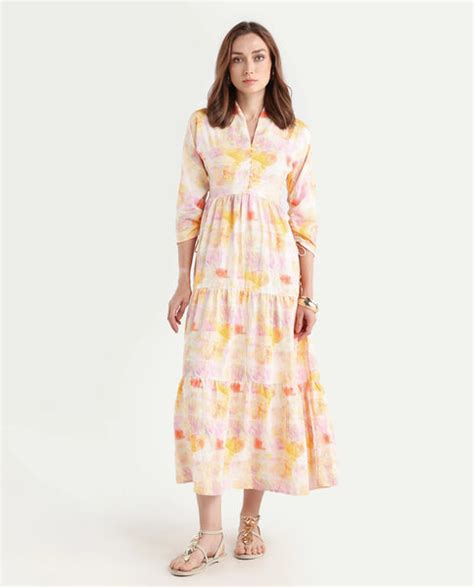 Buy Qurobi - Multi Abstract Print Maxi Dress| Rareism