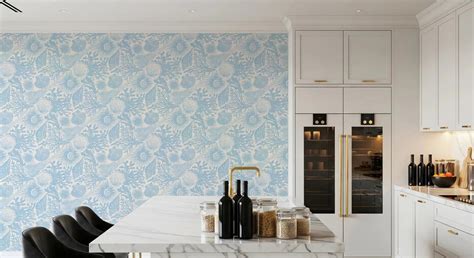Sky Blue Marine Sketch Boho Seashell Coral Wallpaper