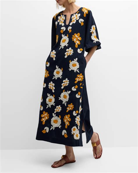 Frances Valentine Dreamy Floral-Embroidered Elbow-Sleeve Dress | Neiman ...
