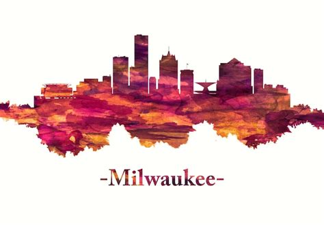 Milwaukee wisconsin skyline in red | Premium Photo