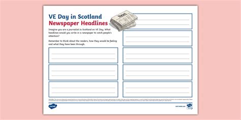 VE Day in Scotland Newspaper Headline Writing Activity Sheet