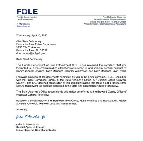 FDLE says no criminal charges in Pembroke Park payments case, mayor ...