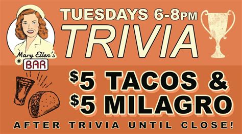 Trivia, Taco AND Tequila Tuesday at Mary Ellens!, 420 Appelrouth Lane ...