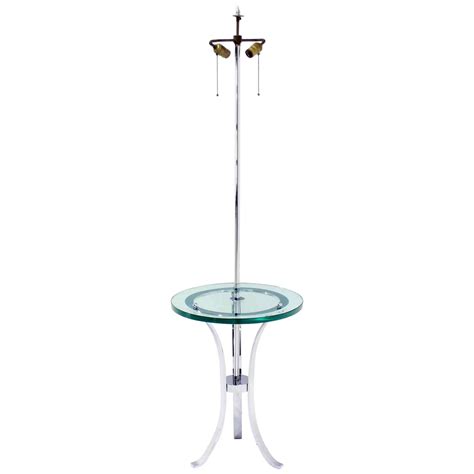 Sculptural Mid-Century Modern Floor Lamp with Built In Round Glass Side ...