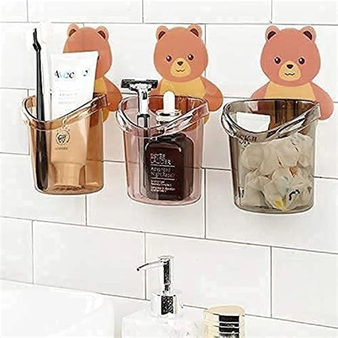 Self Adhesive Wall Mounted Teddy Bear Tooth Brush Holder Multipurpose ...