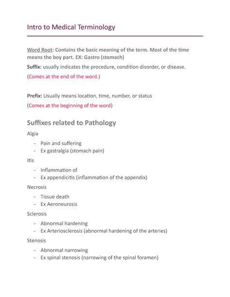 Medical Terminology - Intro to Medical Terminology Word Root: Contains ...