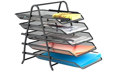 SEPAL 5 Tier Mesh Metal Desk Organiser File Rack Letter Tray A4 Papers ...