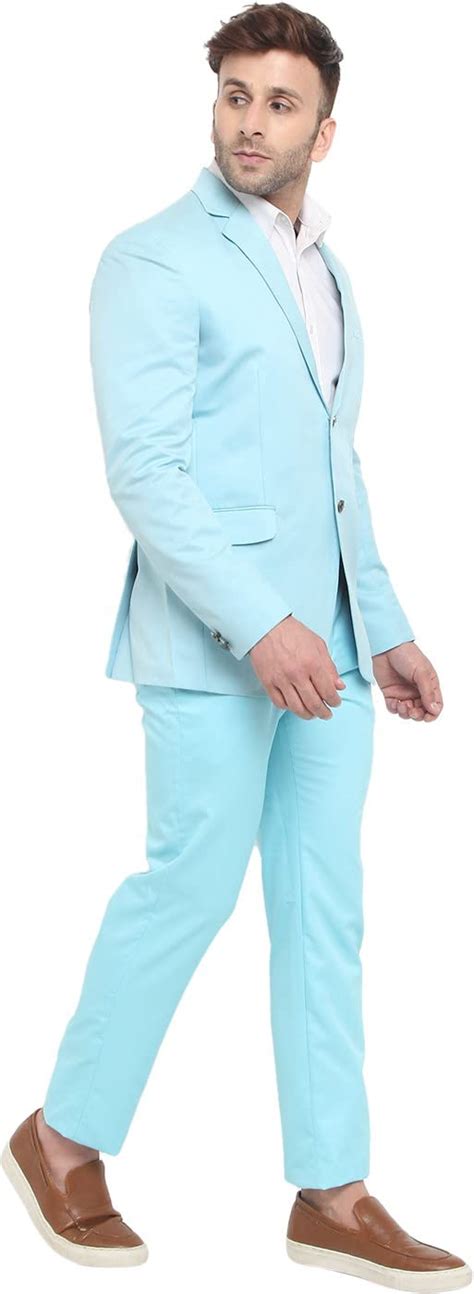 Buy READYON Cotton Blend Solid Blue Suit and Trouser 2 PCS Set for Men ...