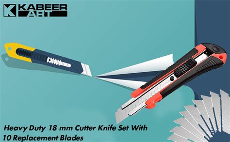 KABEER ART Heavy Duty 18 mm Cutter Set With 10 Replacement Blades ...
