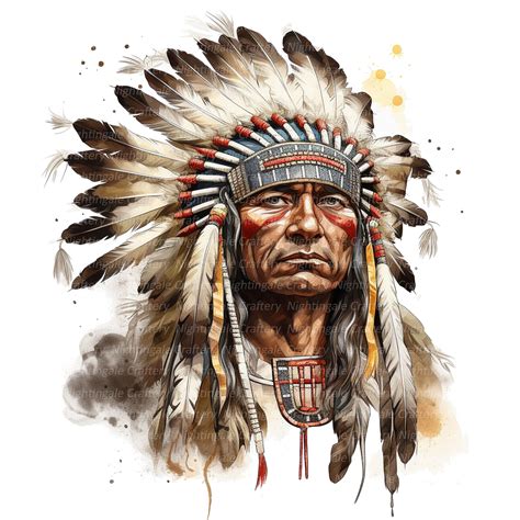 12 Native American Indian Chief Clipart, Printable Watercolor Clipart ...