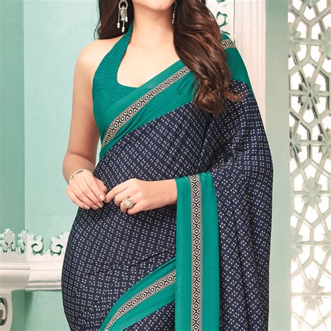 Navy blue Printed Crepe Silk Saree