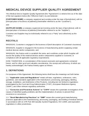 Medical Device Supplier Quality Agreement Template - Blank Fillable ...