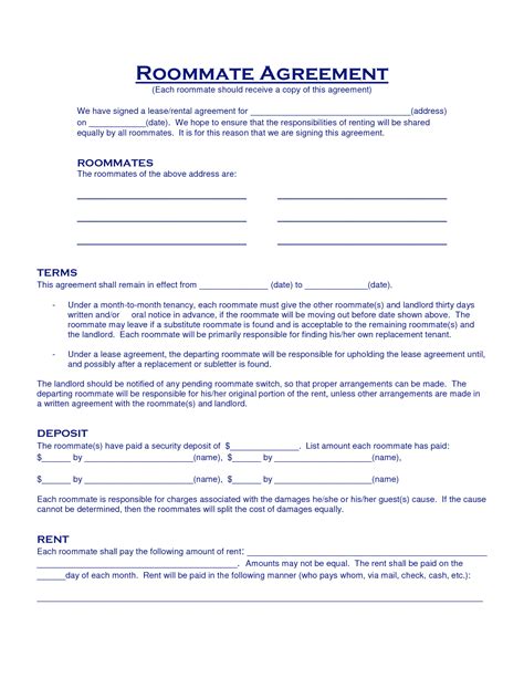 Roommate Contract - Free Printable Documents