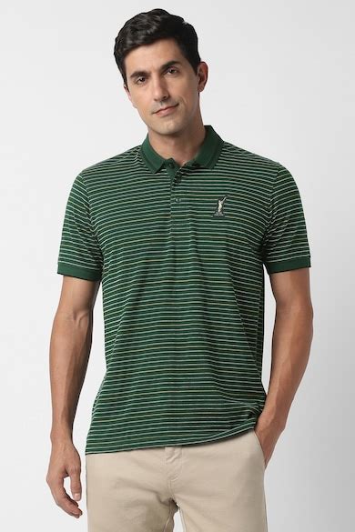 Buy Men Green Stripe Polo Neck T-shirt Online - 39954474 | Peter England