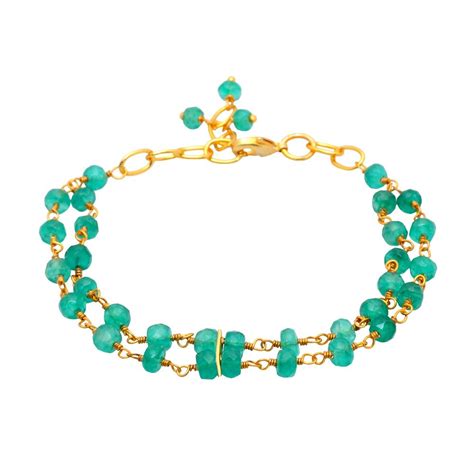 Gehna Jaipur Elegant Dual-Row Faceted Emerald Gemstone Bead Bracelet ...