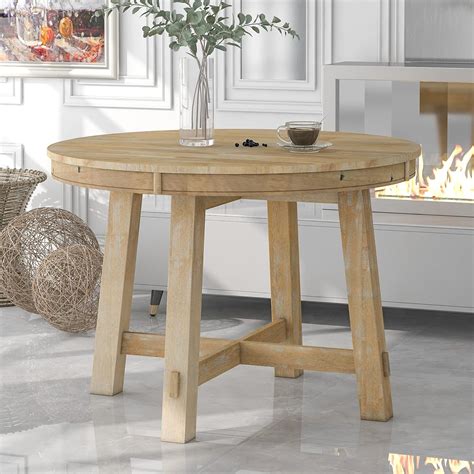 Buy P PURLOVE Round Dining Table, Farmhouse Round Extendable Dining ...