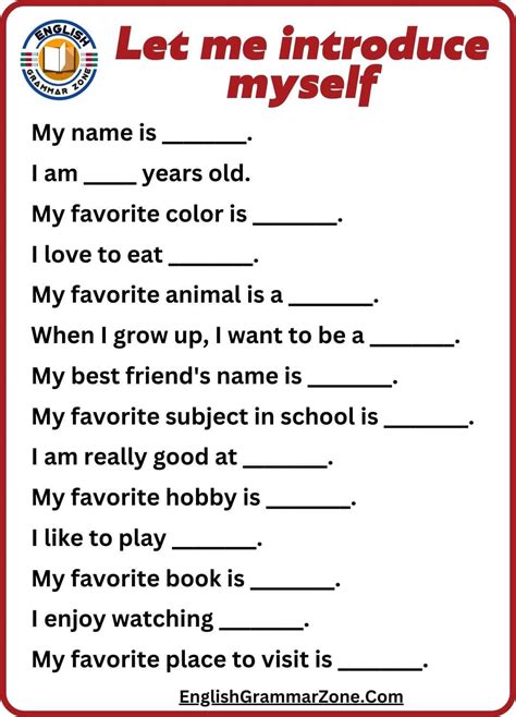 Introduce Yourself Worksheet For Kids Grade 1