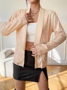 SHEIN Unity Contrast Sequin Shawl Collar Open Front Blazer | SHEIN USA