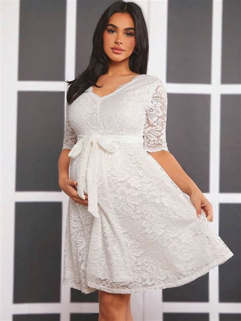 SHEIN Maternity V-Neck Lace Dress, Can Be Worn Front & Back | SHEIN USA