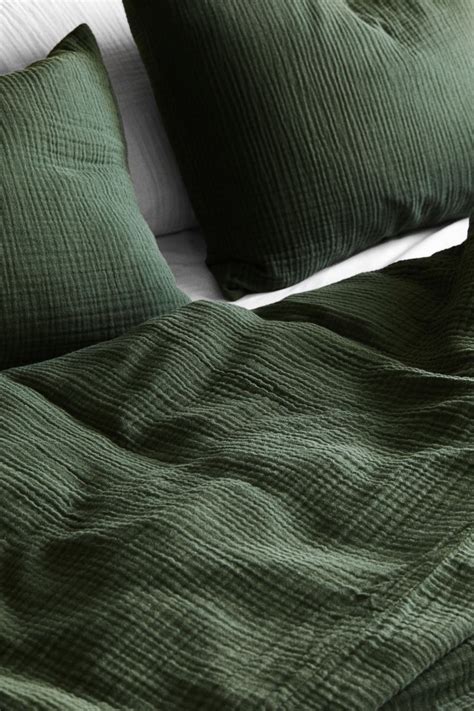 Muslin single duvet cover set - Dark green - Home All | H&M IN