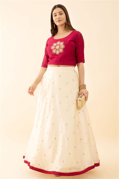 Buy Mayil Peeli Embroidered Maroon Off White Skirt Set | Maybell ...