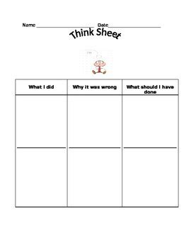 Image result for Behavior Think Sheet