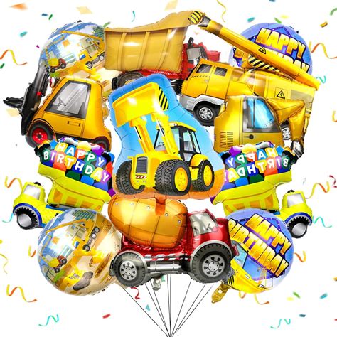 12 pcs Construction Truck Balloons, Dump Truck Construction Birthday ...