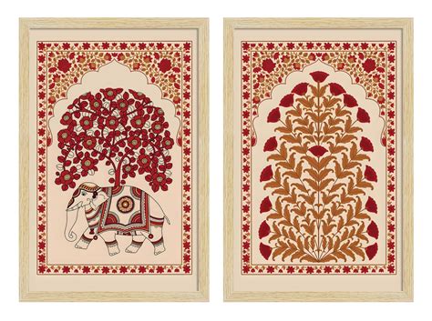 ArtX Paper Elephant Kalamkari Art Paintings with Frame for Home Decor ...