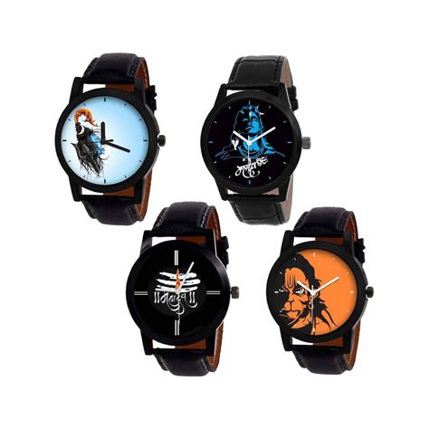 Amics Fancy mahakal-Shiv-mahadev Print on dial 4 Watch Combo for Men ...