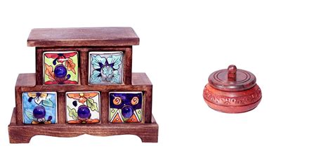 Delux Wood Carver Rustic Wooden Ceremic Chest Drawers for Jewelry ...