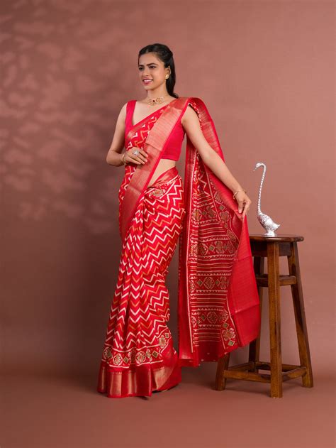 KcPc New Latest Cotton Silk Printed Style With Daily Wear Red Saree ST ...