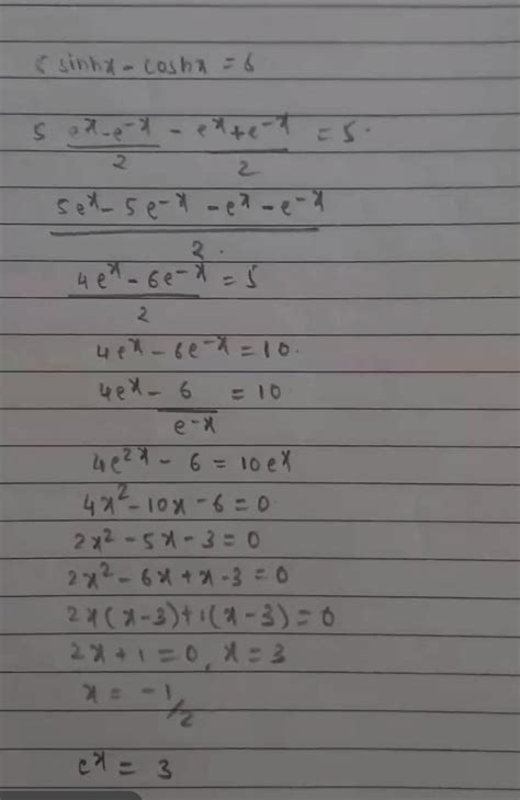 Find x. if 5 sinh x-cosh x = 5 - Brainly.in