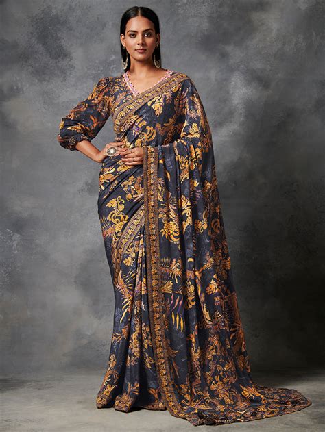 Buy Black Printed Saree | Shop Saundh