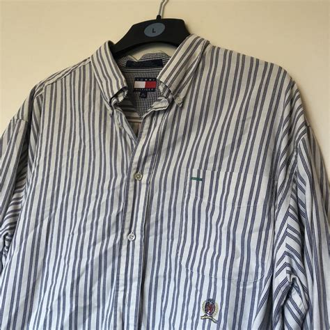 Tommy Hilfiger Men's White and Blue Shirt | Depop