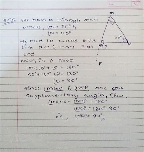 In triangle MNO,angle m=50degree and angle N=40 degree,find the measure ...