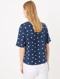 Buy Pure Linen Polka Dot Short Sleeve Top at Marks & Spencer