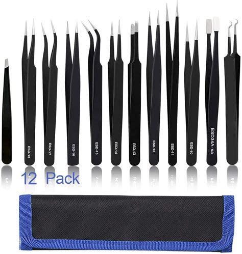 Buy BOENFU 12 PCS Precision Tweezers Set Pointed Needle Nose Flat Tip ...