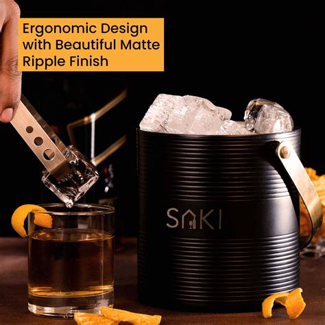 SAKI | Matte Ripple Stainless Steel Ice Bucket with Tong - 1500 ml (Bl ...