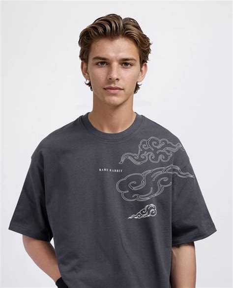 Rare Rabbit Men's Zig Dark Grey Cotton Graphic Print Oversized Fit Hal