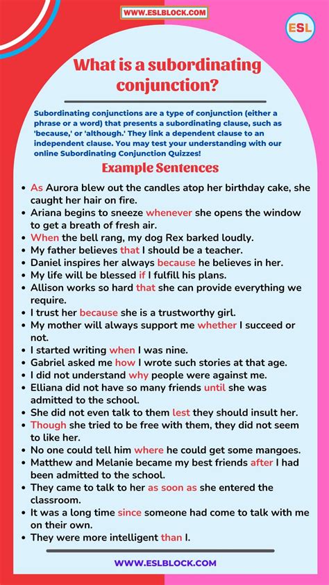 What is a subordinating conjunction examples rules exercise – Artofit